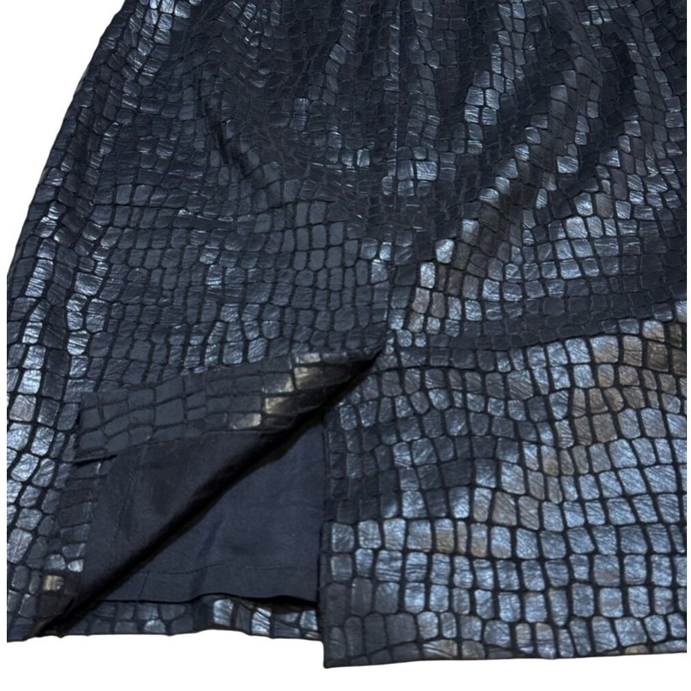 Black Croc Embossed Pencil Skirt Faux Leather Y2K Anne Klein Size 6 Maximalism - Picture 7 of 13